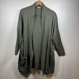 Pact Airplane Wrap Women's M L Open Cardigan Forest Green Org Cotton Long Line
